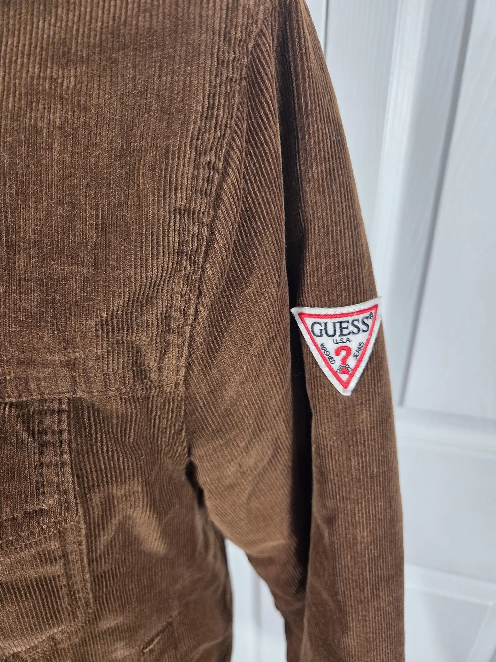 Guess Sherpa Lined Corduroy Trucker Jacket Brown Men's Small